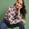 Clothing Loft | Plaid Puff Sleeve Mock Neck Top Whisper White