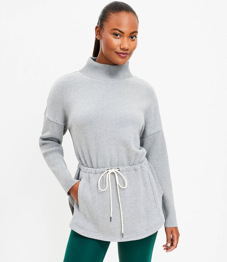 Clothing Loft | Lou & Grey Fluffy Fleece Drawstring Pocket Tunic Top Cinder Grey Heather