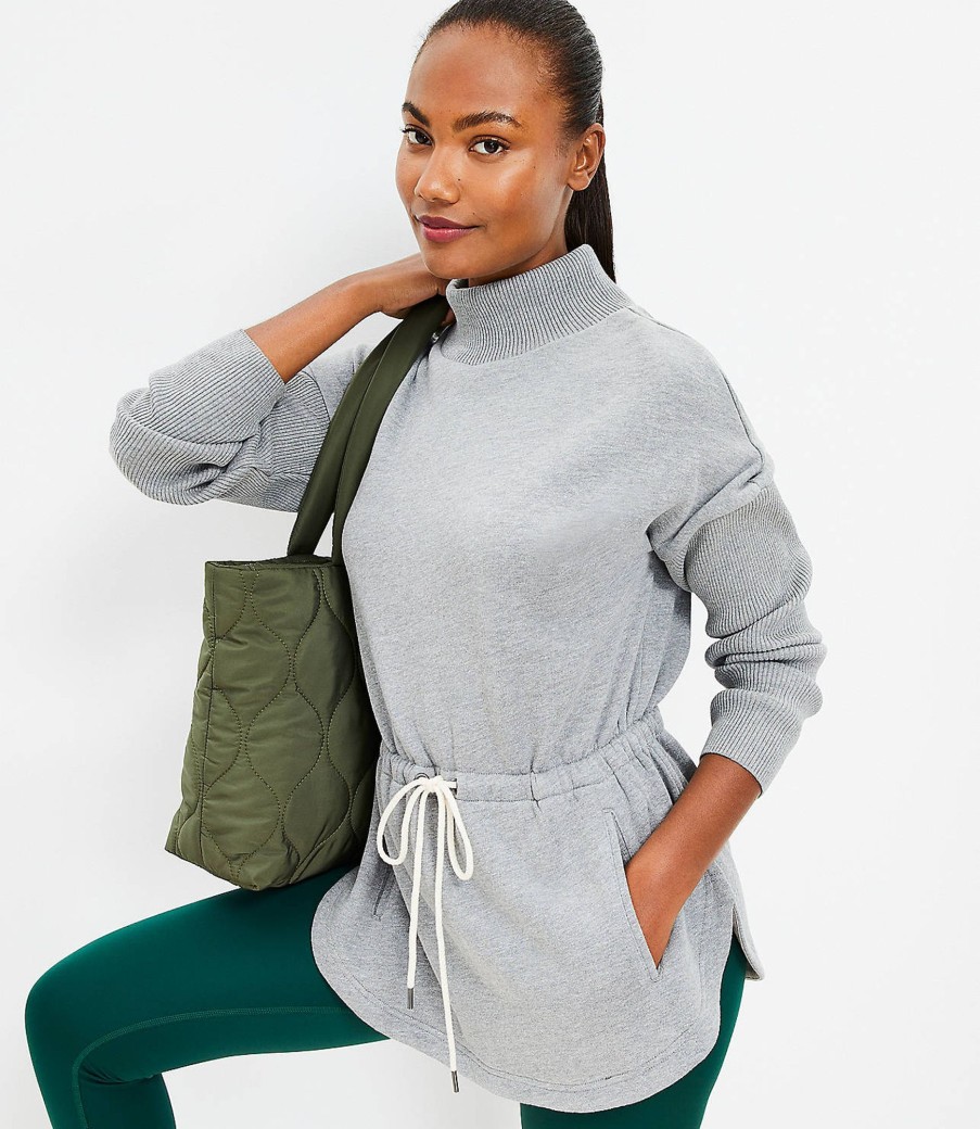 Clothing Loft | Lou & Grey Fluffy Fleece Drawstring Pocket Tunic Top Cinder Grey Heather