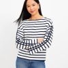 Clothing Loft | Striped Wide Sleeve Boatneck Top Whisper White