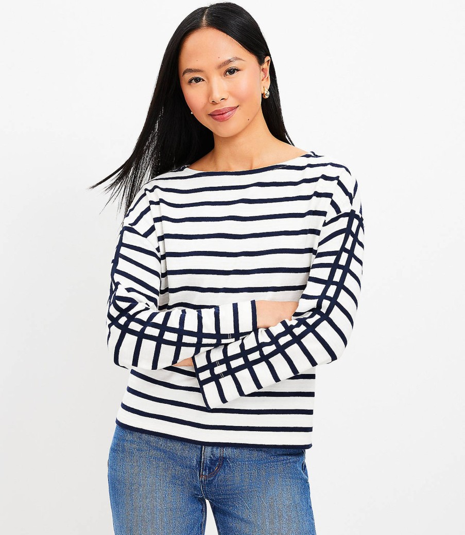 Clothing Loft | Striped Wide Sleeve Boatneck Top Whisper White