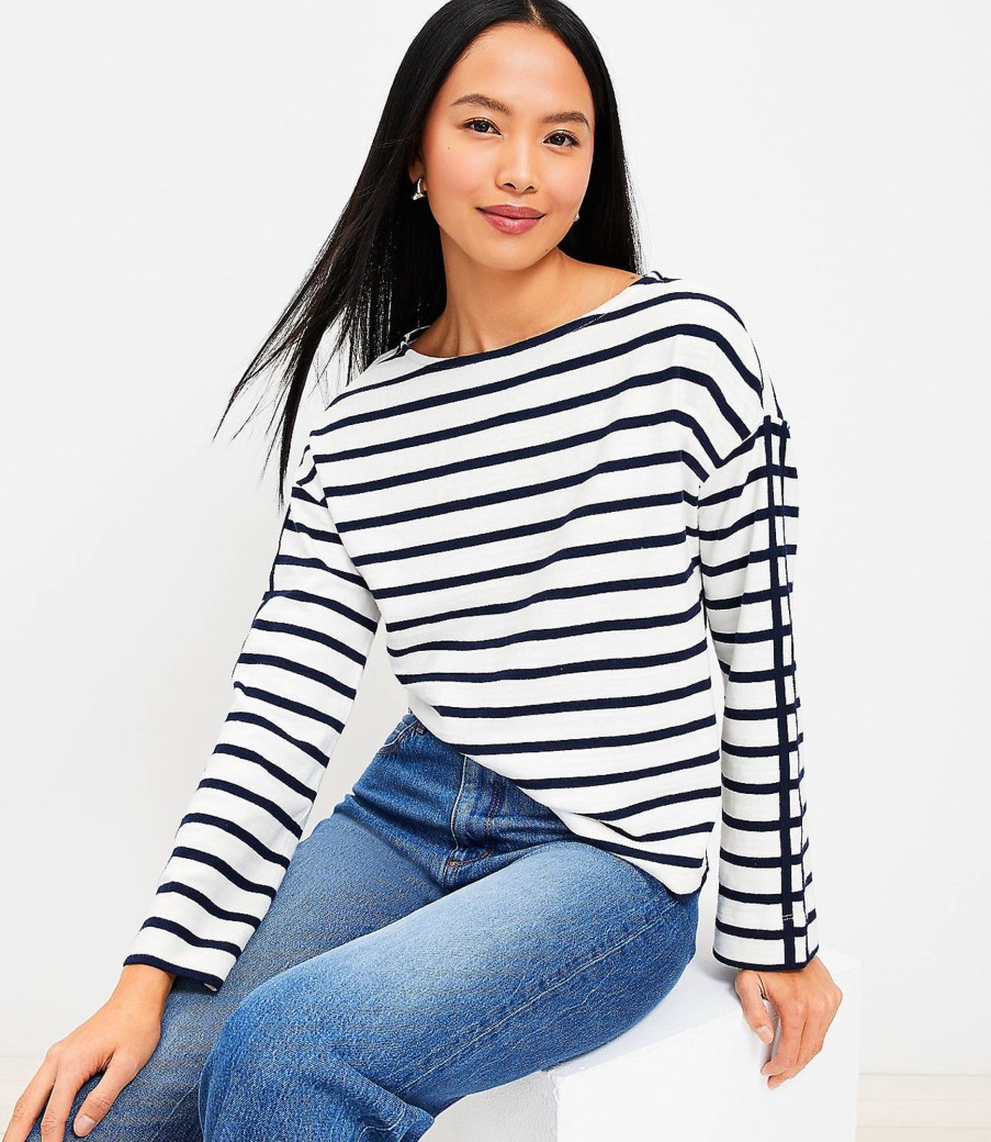 Clothing Loft | Striped Wide Sleeve Boatneck Top Whisper White