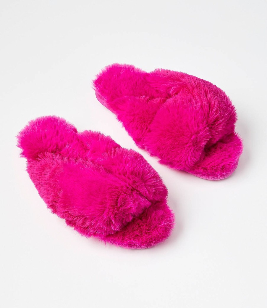 Accessories & Shoes Loft | Faux Fur Twist Slippers Fuchsia Splash