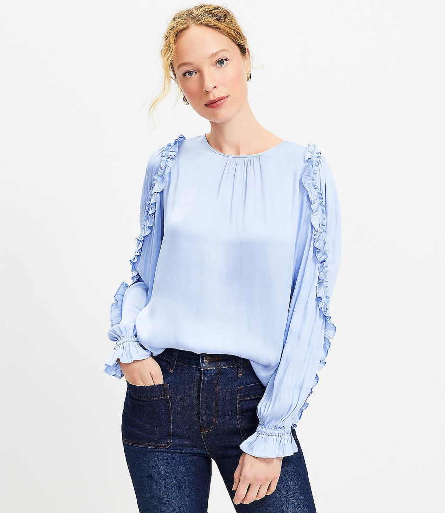 Clothing Loft | Mixed Media Ruffle Sleeve Top Serenity