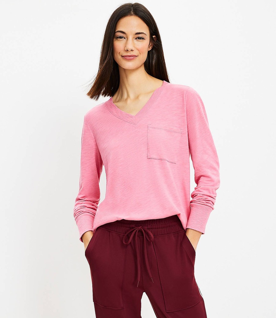 Clothing Loft | Lou & Grey Soft Slub V-Neck Pocket Tee Pink Cyclamen