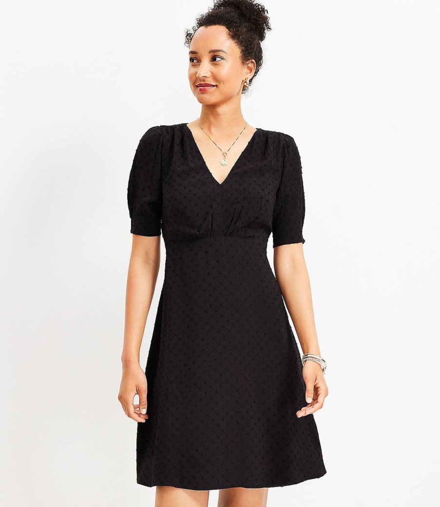 Clothing Loft | Tall Clip Puff Sleeve V-Neck Dress Black