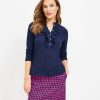 Clothing Loft | Eyelet Ruffle Henley Top Deep Space Blue