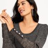 Clothing Loft | Shimmer Pearlized Cuff Ribbed Puff Sleeve Sweater Black