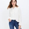 Clothing Loft | Stand Collar Henley Blouse Whisper White