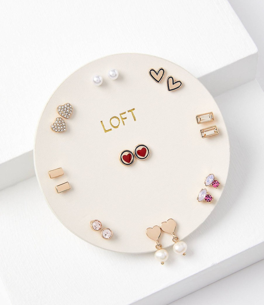 Accessories & Shoes Loft | Heart Stud Earring Set Barberry Red