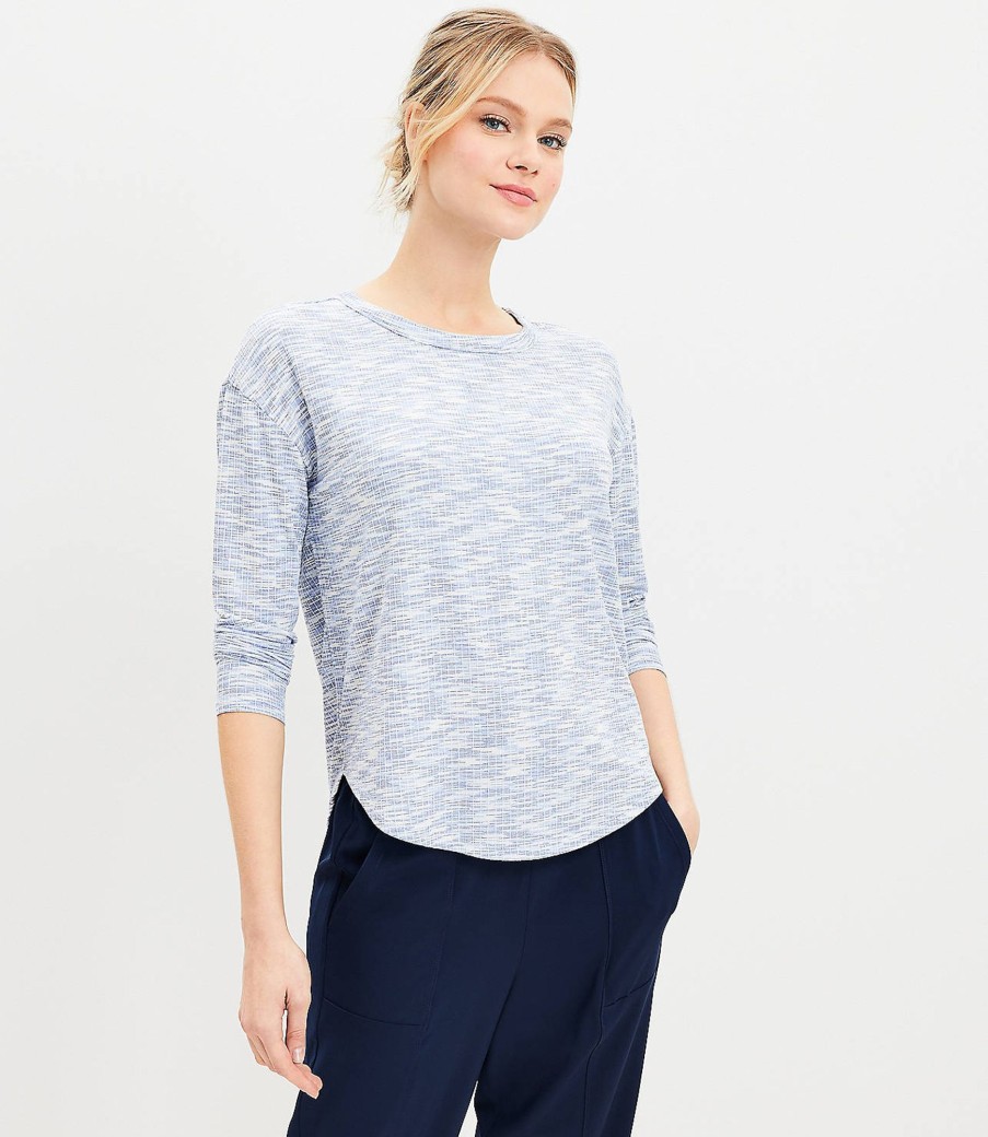 Clothing Loft | Lou & Grey Marled Ribbed Shirttail Top Blue Multi