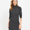 Clothing Loft | Dot Jacquard Mock Neck Shift Dress Black / White