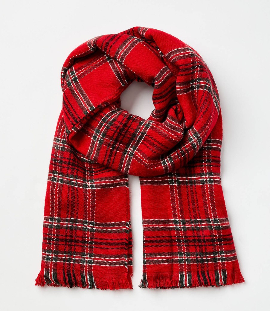 Accessories & Shoes Loft | Plaid Blanket Scarf Tango Red