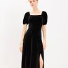 Clothing Loft | Velvet Square Neck Midi Dress Black