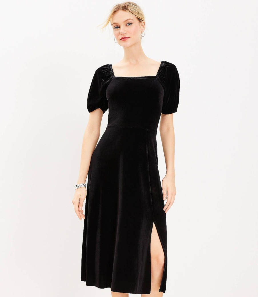 Clothing Loft | Velvet Square Neck Midi Dress Black