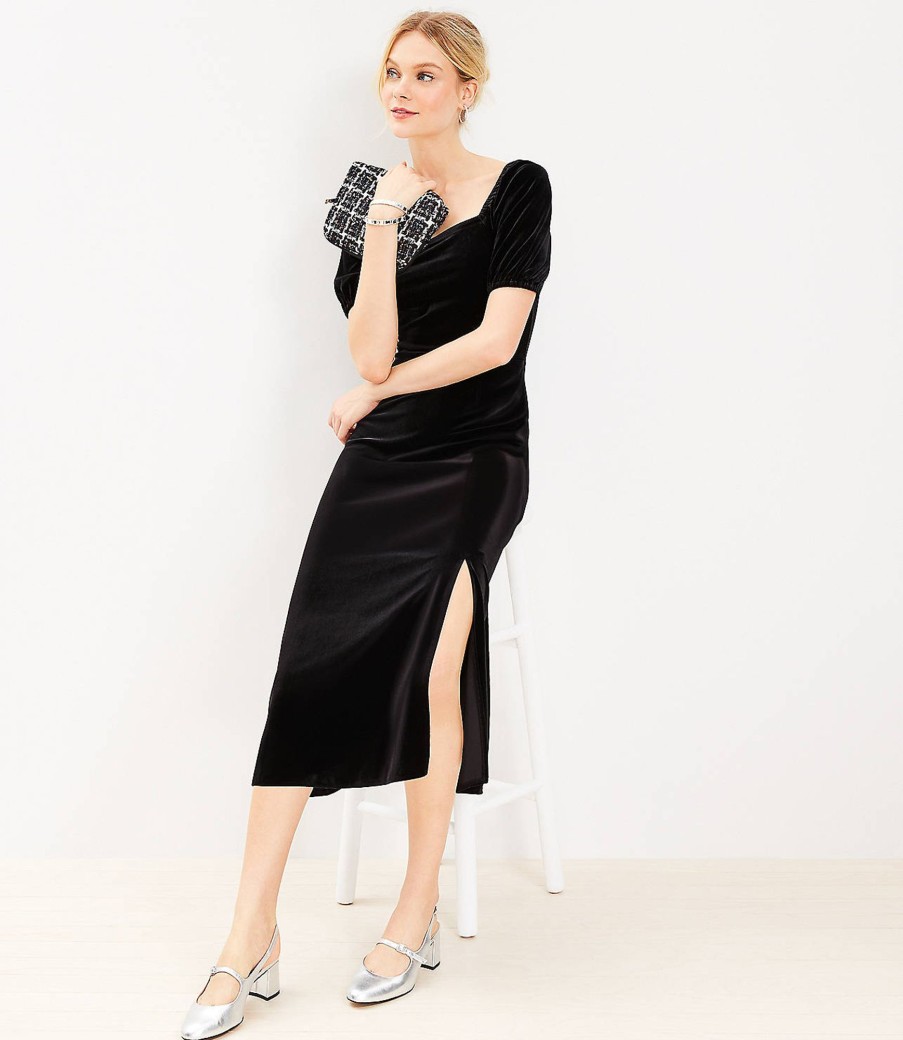 Clothing Loft | Velvet Square Neck Midi Dress Black