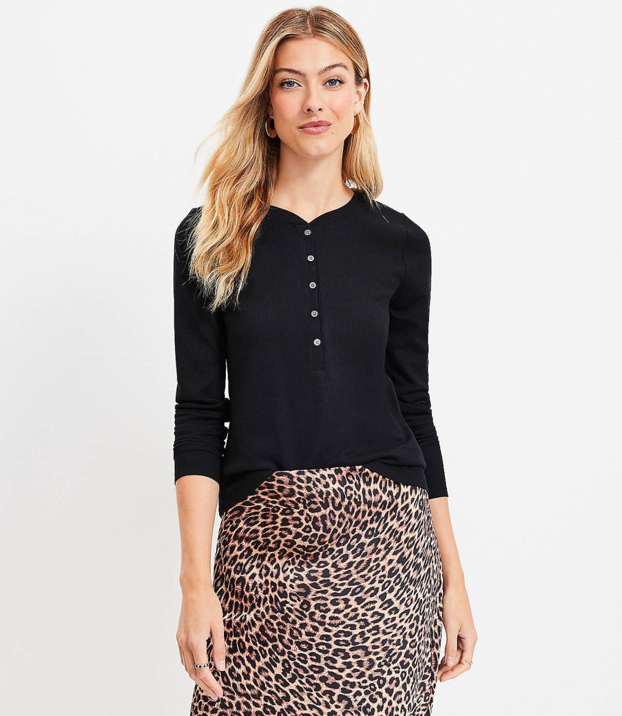 Clothing Loft | Waffle Henley Top Black