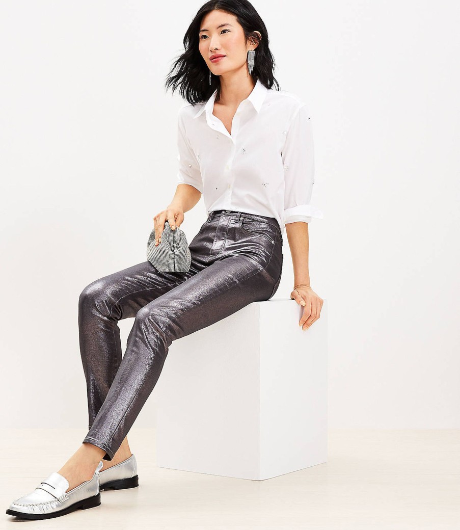 Clothing Loft | Coated High Rise Skinny Jeans In Pewter Metallic