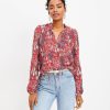 Clothing Loft | Garden Textured Ruffle Tie Neck Top Tango Red