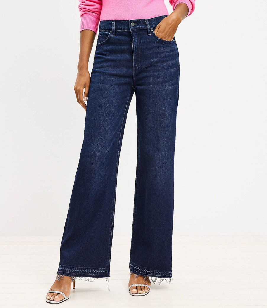 Clothing Loft | Unpicked Hem High Rise Wide Leg Jeans In Rinse Overdye Wash