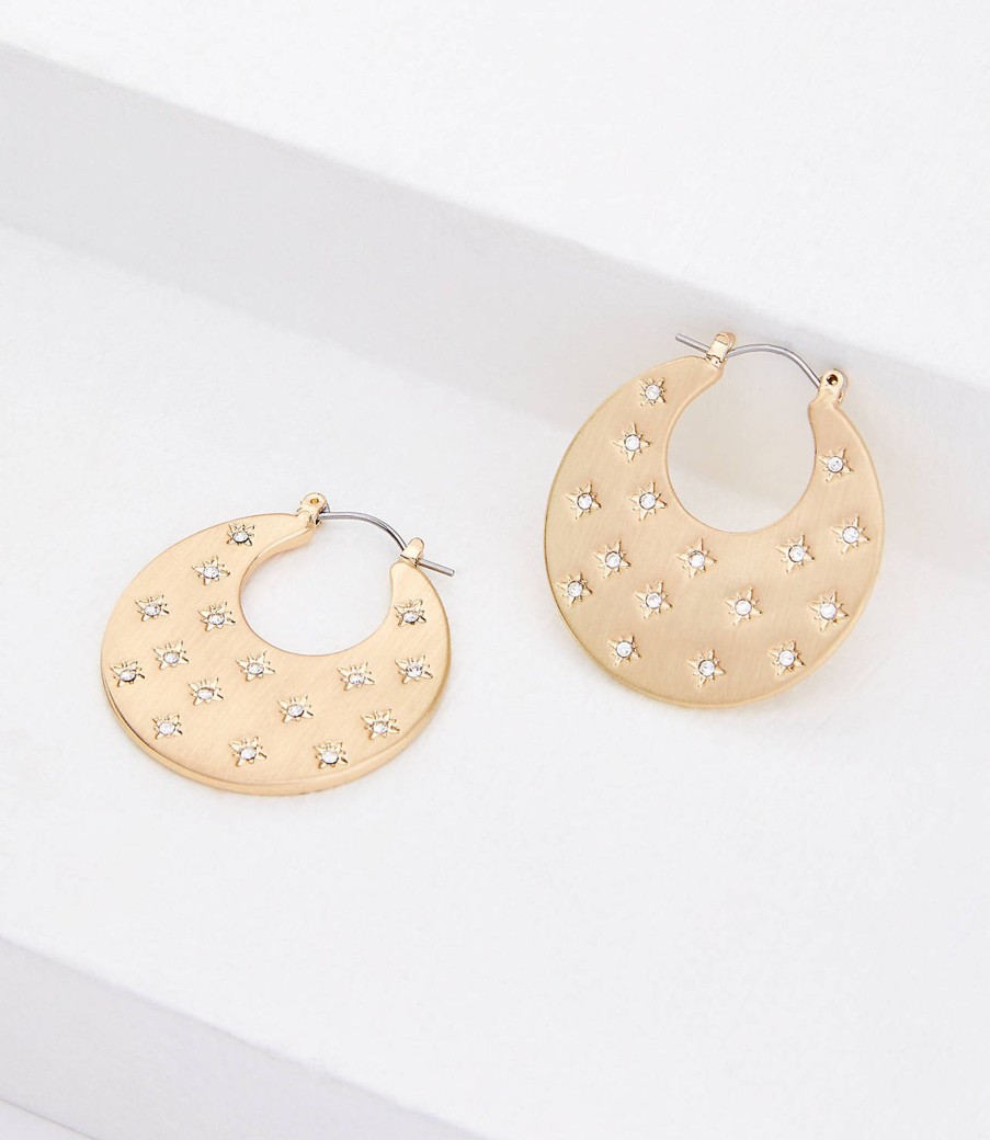 Accessories & Shoes Loft | Brushed Sparkle Hoop Earrings Goldtone