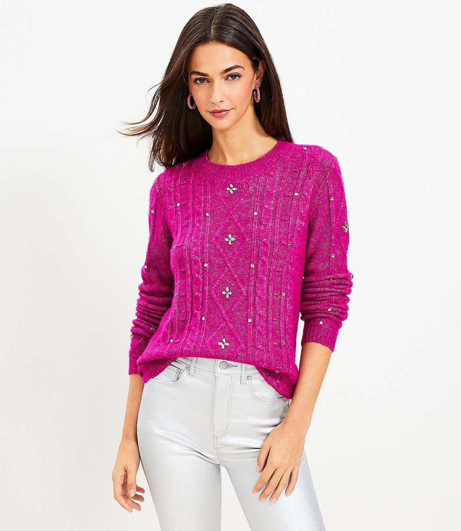 Clothing Loft | Sparkle Cable Sweater Violet Orchid