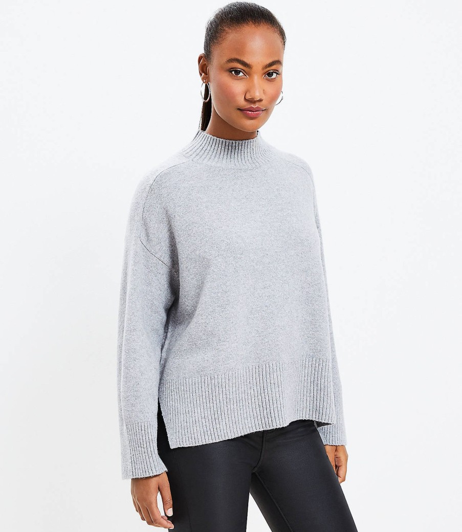 Clothing Loft | Mock Neck Poncho Sweater Cobblestone Heather