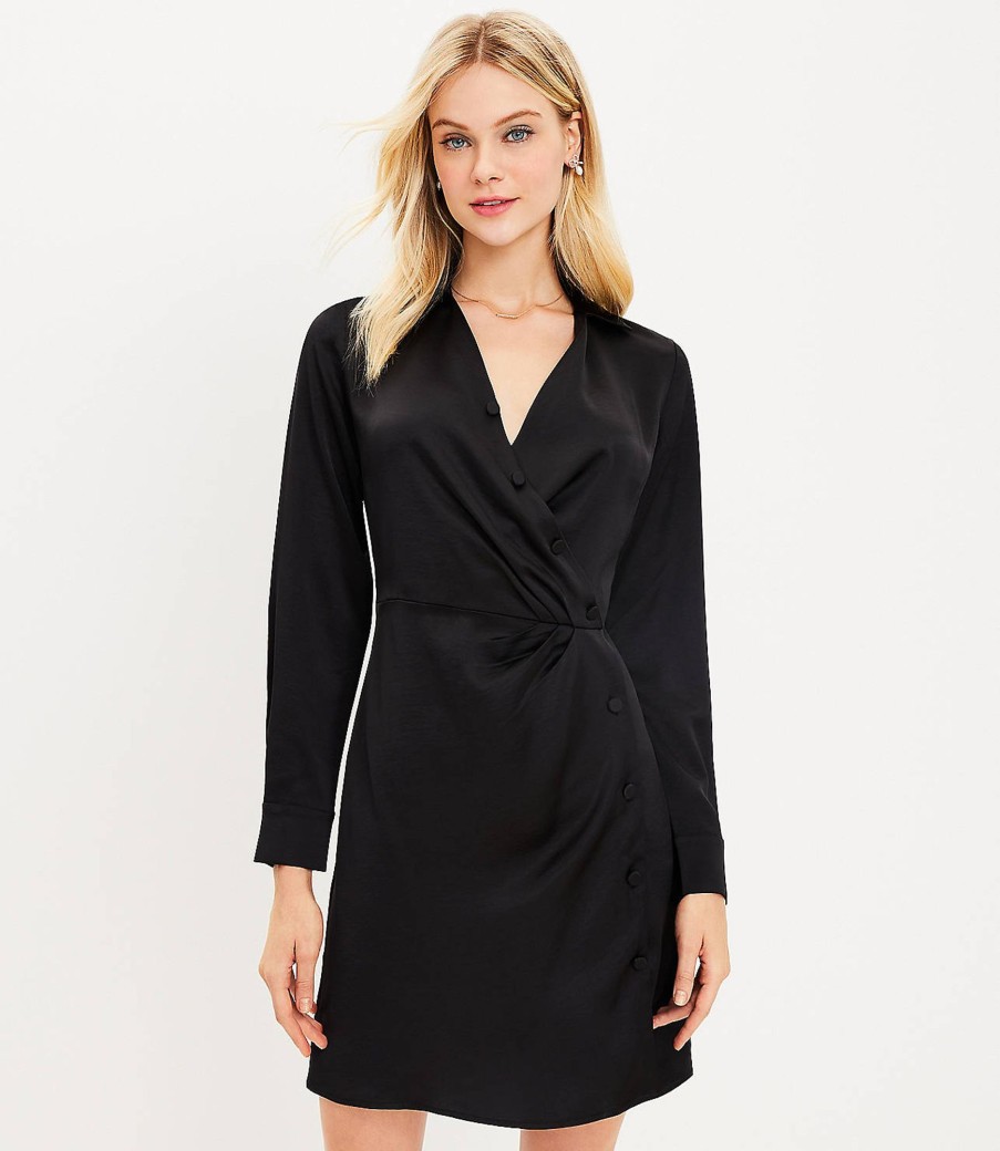 Clothing Loft | Satin Wrap Shirtdress Black