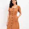 Clothing Loft | Emory Square Neck Button Pocket Dress Iced Mocha