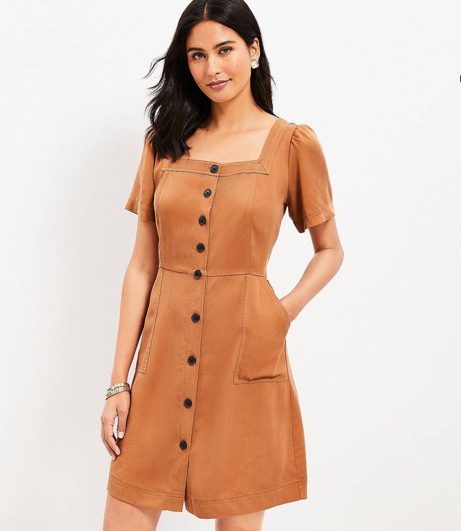 Clothing Loft | Emory Square Neck Button Pocket Dress Iced Mocha