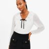 Clothing Loft | Flocked Dot Ruffle Tie Neck Blouse Whisper White