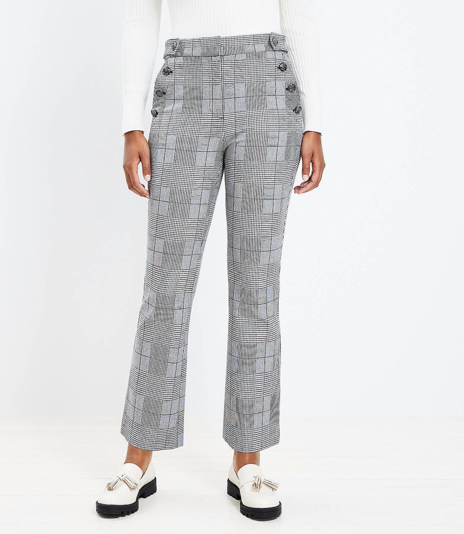 Clothing Loft | Curvy Mariner Kick Crop Pants In Plaid Bi-Stretch Whisper White