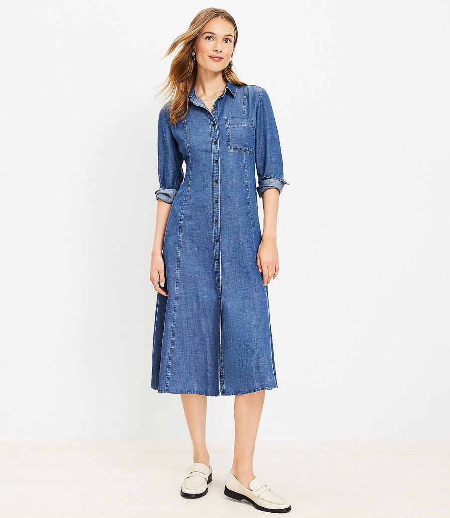 Clothing Loft | Chambray Pocket Midi Shirtdress Prussian Blue Wash