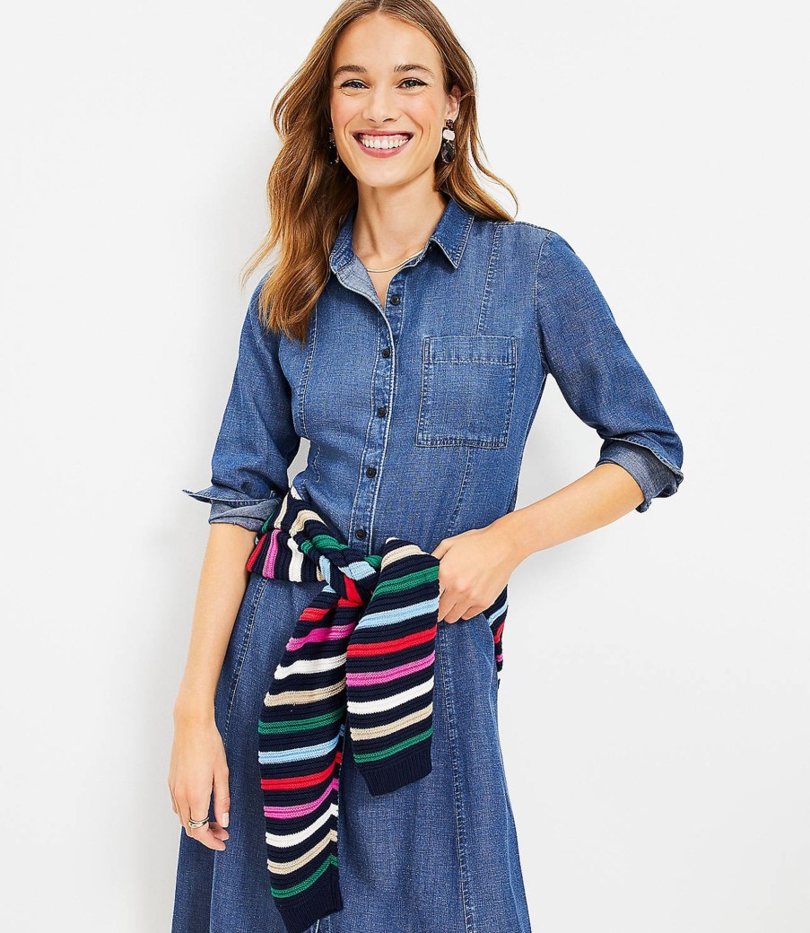 Clothing Loft | Chambray Pocket Midi Shirtdress Prussian Blue Wash