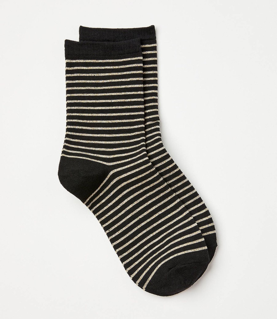 Accessories & Shoes Loft | Shimmer Stripe Crew Socks Black