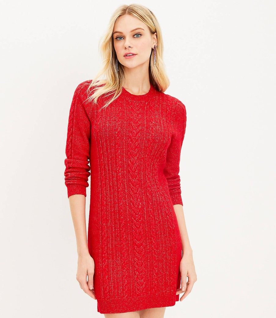 Clothing Loft | Cable Sweater Dress Tango Red