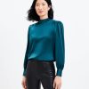 Clothing Loft | Tie Back Mock Neck Blouse Teal Shadow