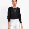 Clothing Loft | Sparkle Bow Cozy Puff Sleeve Sweatshirt Black