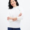 Clothing Loft | Ruffle Neck Cozy Shoulder Button Sweatshirt Whisper White