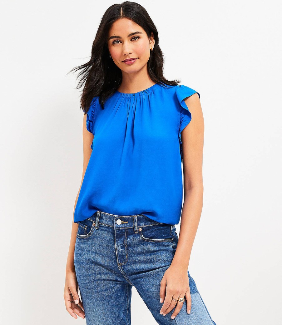 Clothing Loft | Shirred Flutter Sleeve Top Soft Lapis