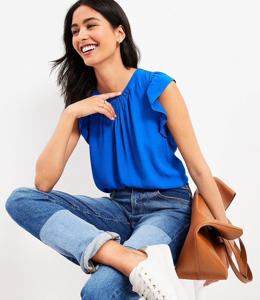 Clothing Loft | Shirred Flutter Sleeve Top Soft Lapis