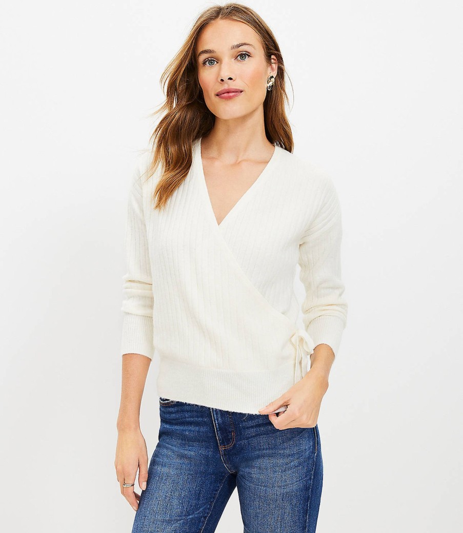 Clothing Loft | Ribbed Wrap Sweater Whisper White