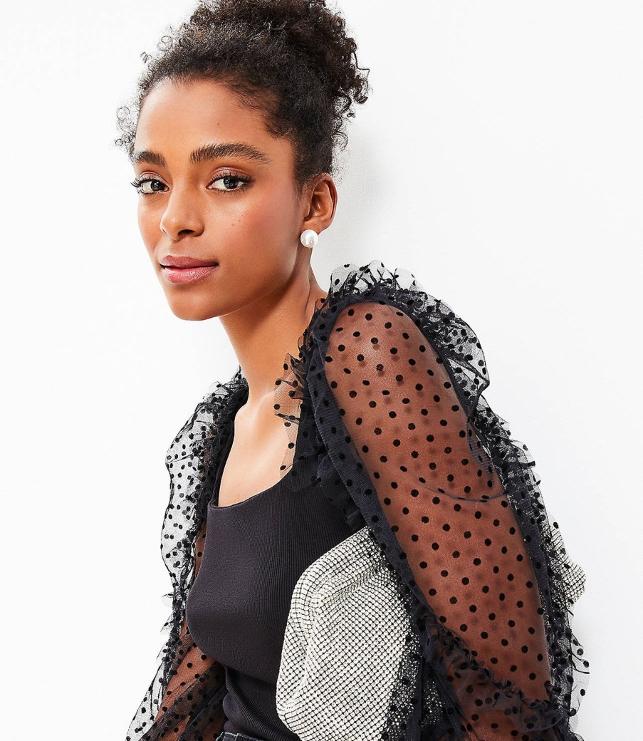 Clothing Loft | Dotted Sheer Sleeve Mixed Media Top Black