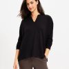 Clothing Loft | Lou & Grey Brushed Wafflestitch Split Neck Top Black