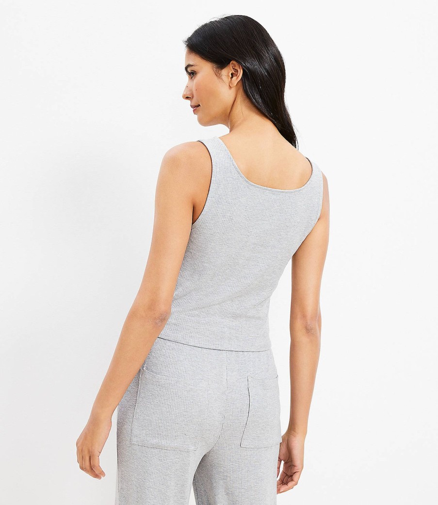 Clothing Loft | Lou & Grey Ribbed Henley Tank Top Pebble Grey Heather