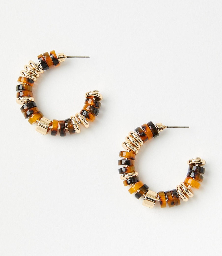 Accessories & Shoes Loft | Tortoiseshell Print Beaded Hoop Earrings Tortoise Shell Brown