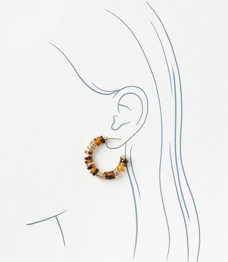 Accessories & Shoes Loft | Tortoiseshell Print Beaded Hoop Earrings Tortoise Shell Brown