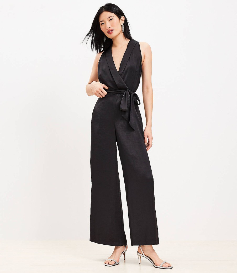 Clothing Loft | Satin Halter Wrap Jumpsuit Black