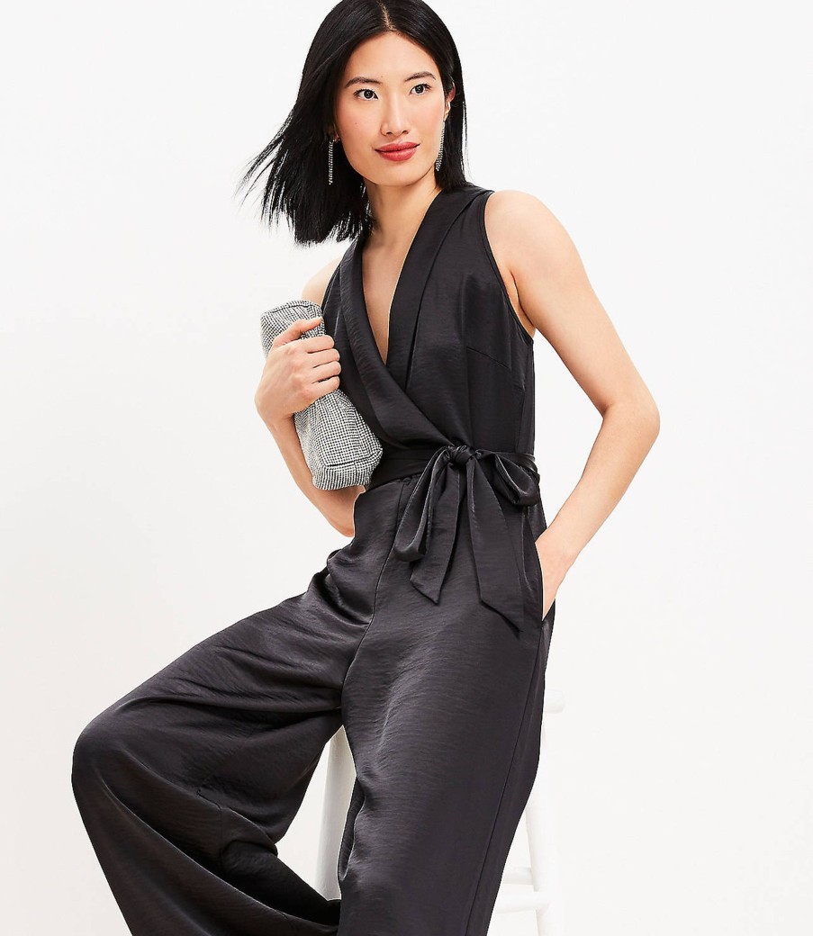 Clothing Loft | Satin Halter Wrap Jumpsuit Black