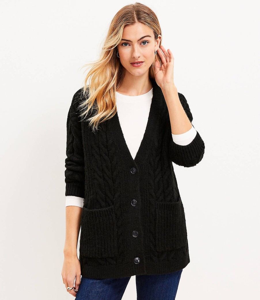 Clothing Loft | Cable Boyfriend Cardigan Black